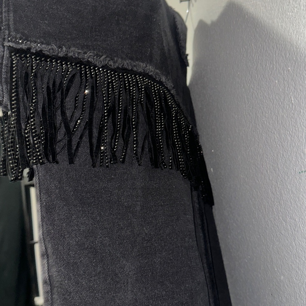 Zara Black Fringe Denim Jacket - Picture 4 of 5